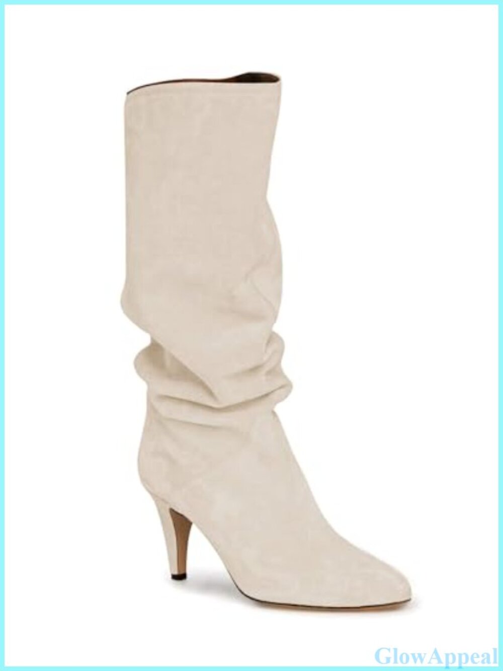 Slouchy Knee High Boots Wide Calf Kitten Heel Pointed Toe Pull On
